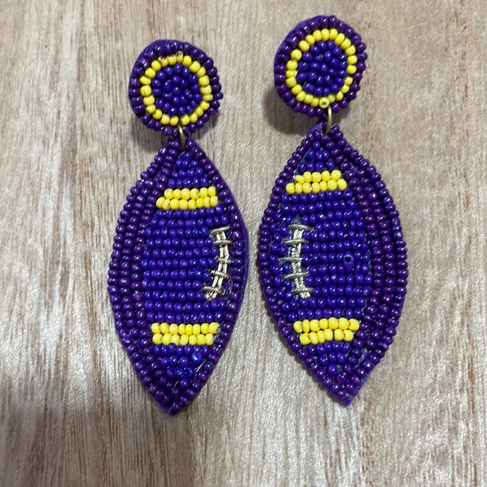 🎉🏈LAST ONE! Beaded Football Earrings LSU Game Days